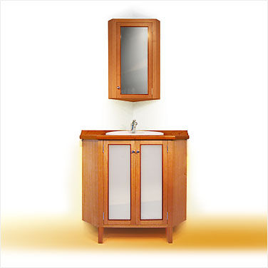 Classic 700 Corner Timber Bathroom Vanity with 2 Milk Glass Doors and Matching Shaving Cabinet. Click to view a larger image.