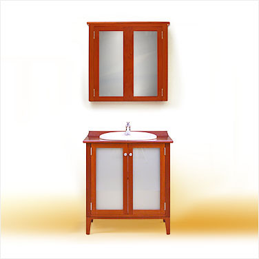 Classic 750 Timber Bathroom Vanity with 2 Milk Glass Doors and Matching Shaving Cabinet. Click to view a larger image.