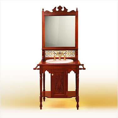 Victorian 940 Solid Cedar Timber Washstand with Towel Rails, 1 Door and Mirrored Back. Click to view a larger image.