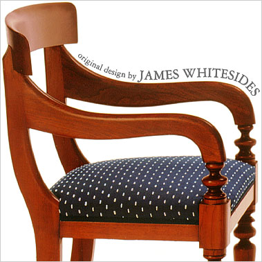 A spacious and relaxing chair, the Whitesides Carver features elegantly shaped red cedar arms that seem to beckon one to sit down. Click for more information.
